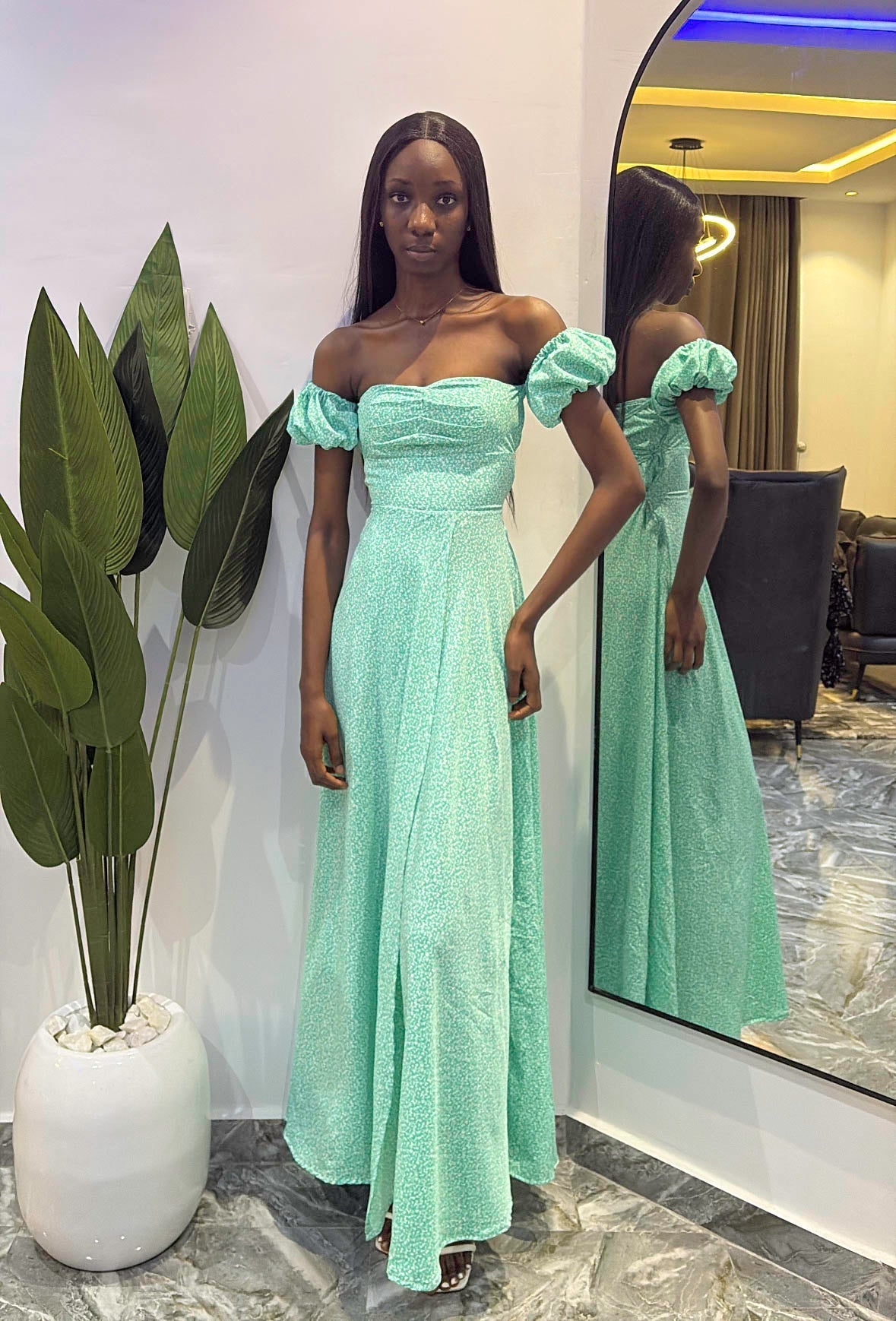 Sea-green Agbani Maxi Dress